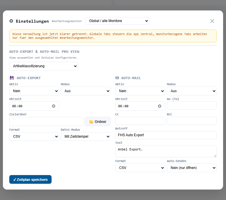 Zeitplan-Konfiguration