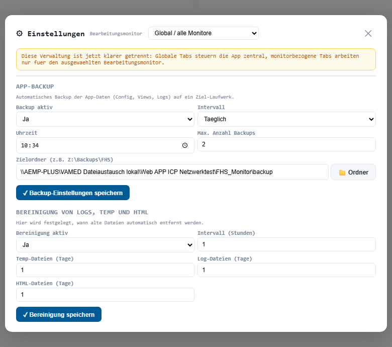 Backup-Speicherort-Einstellung