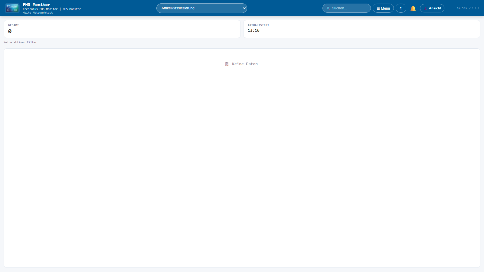 Dashboard nach dem Öffnen