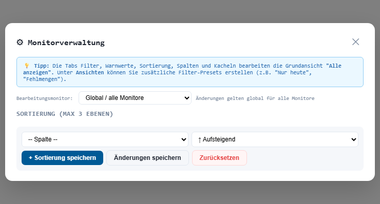 Reiter Sortierung in Monitorverwaltung