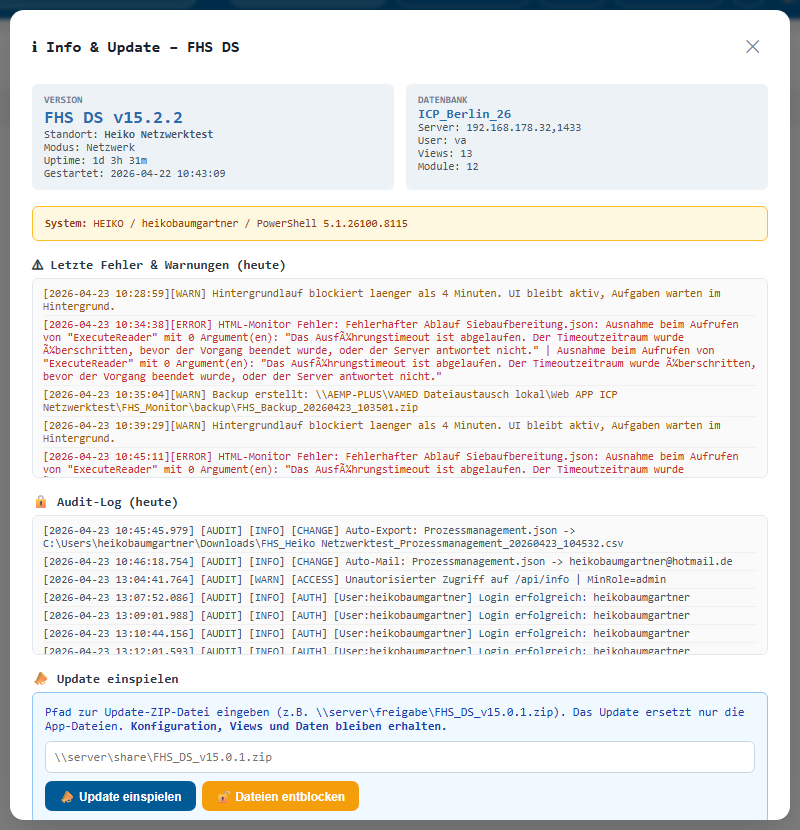 Update-Vorschau mit Changelog