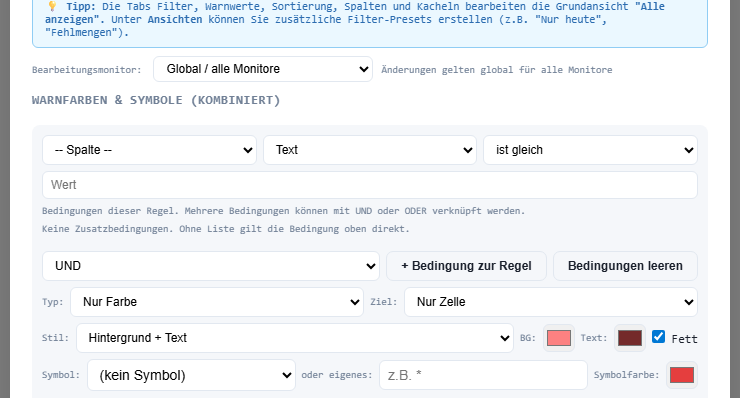 Warnwert-Regel-Dialog